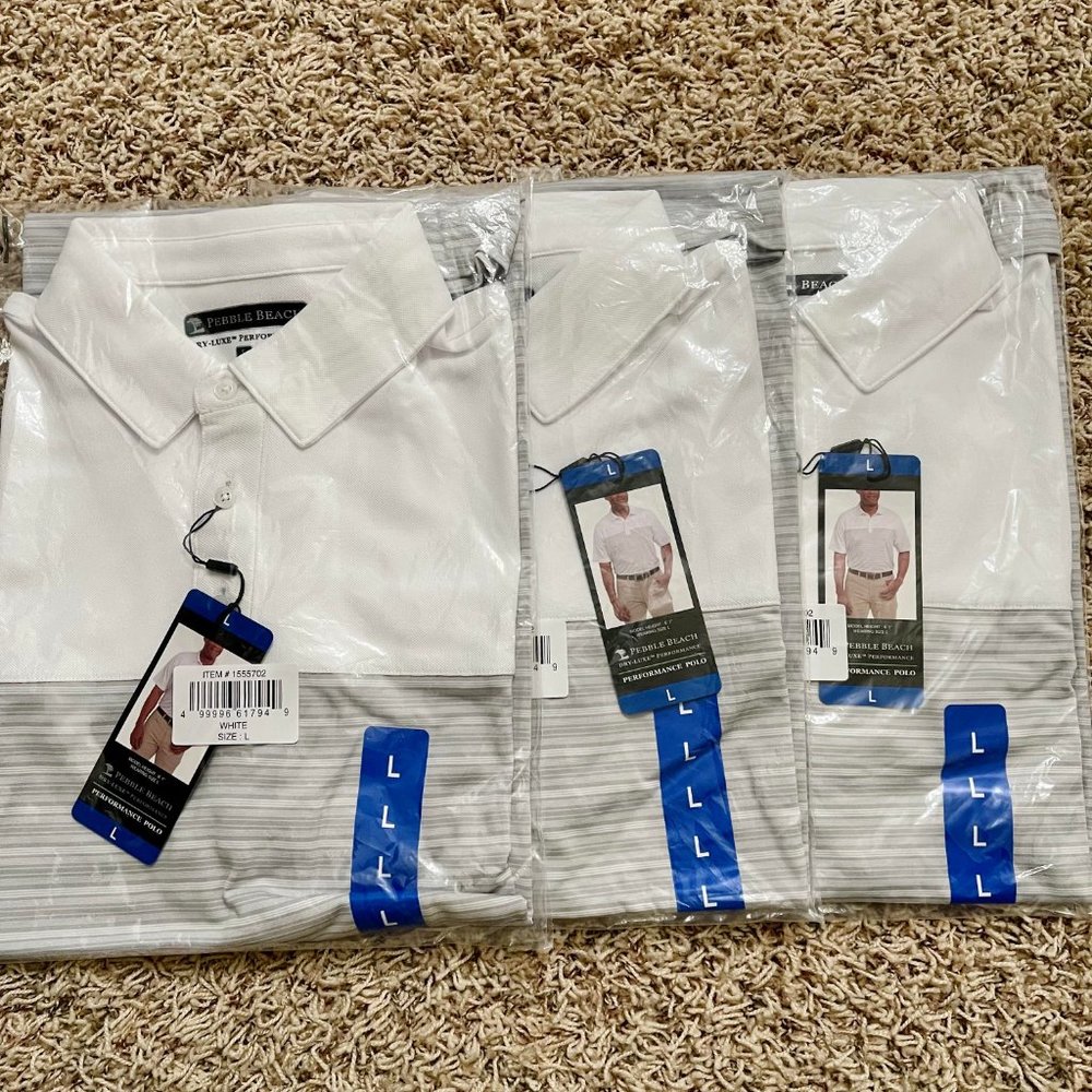 Pebble Beach Men’s Dry-Luxe Performance Polo Shirt 3-Pack, Size Large (New)